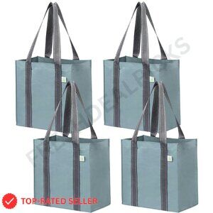 Reusable Grocery Tote Bags Heavy Duty Foldable Hard Bottom Carrier